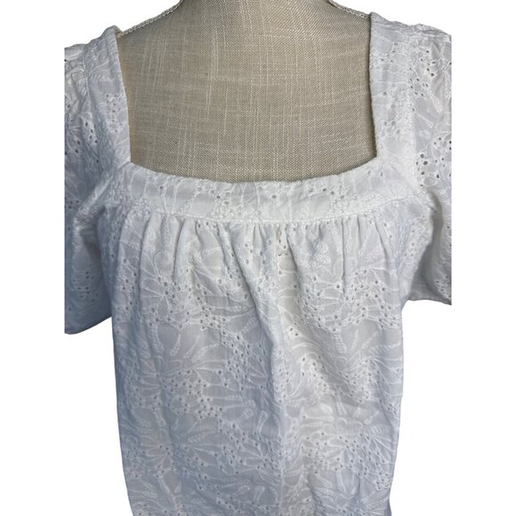 Loft Womens White Eyelet Puff Short Sleeve Square Neck Top Size M - Picture 5 of 10